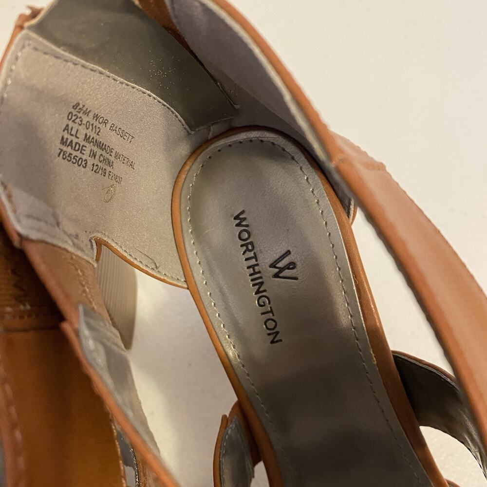 Women's 8.5 Brown Chunky Platform Heels Shoes Worthington Wor Bassett Sandals - Picture 3 of 7